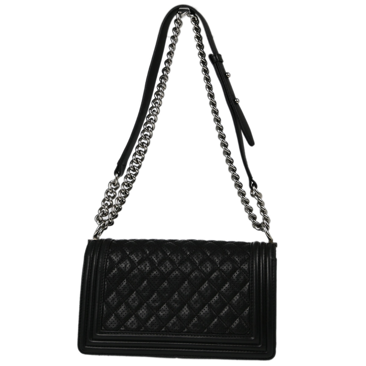 Boy Chanel 2014 Black Perforated Lambskin Medium Double Chain Shoulder Bag