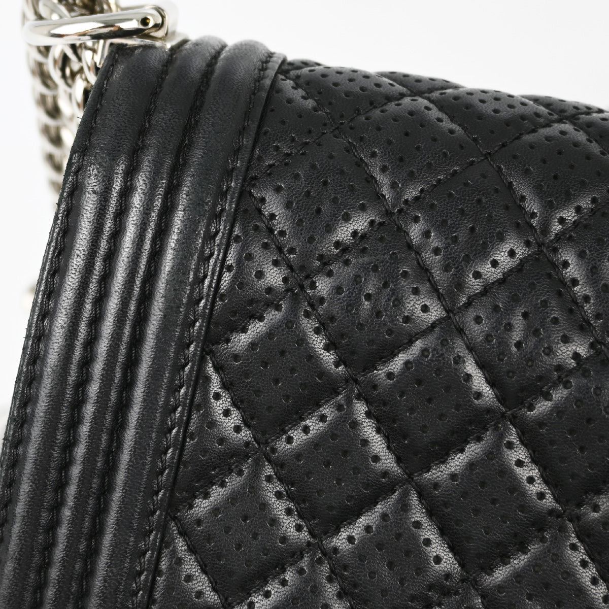 Boy Chanel 2014 Black Perforated Lambskin Medium Double Chain Shoulder Bag