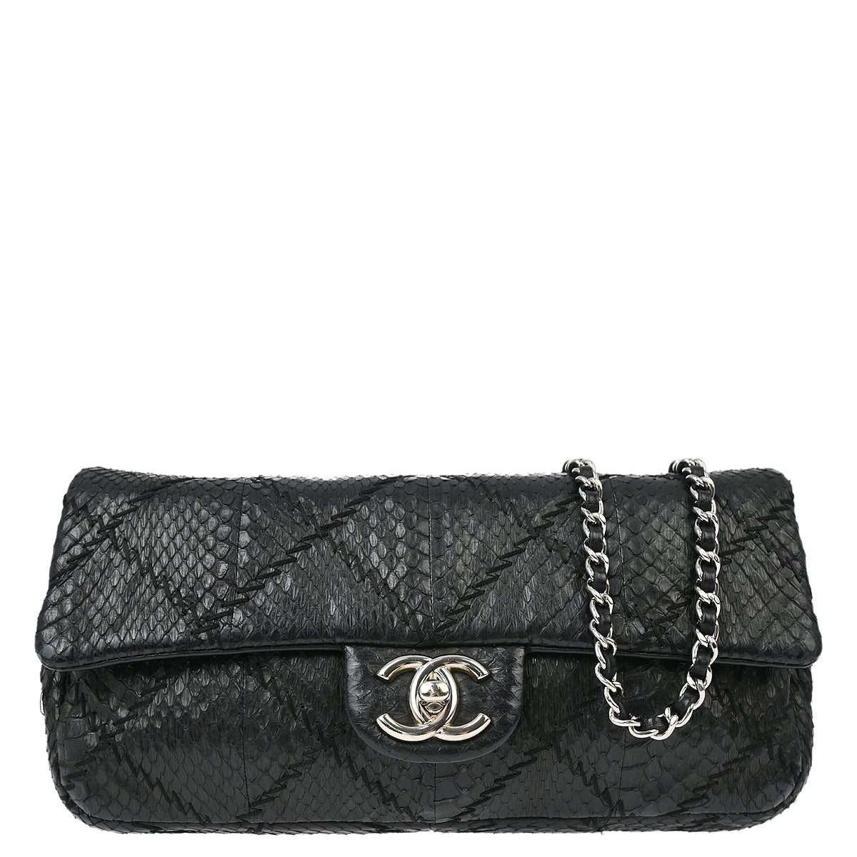 Chanel * 2011 Black Python Ultra Stitch WOC Chain Shoulder Wallet Bag