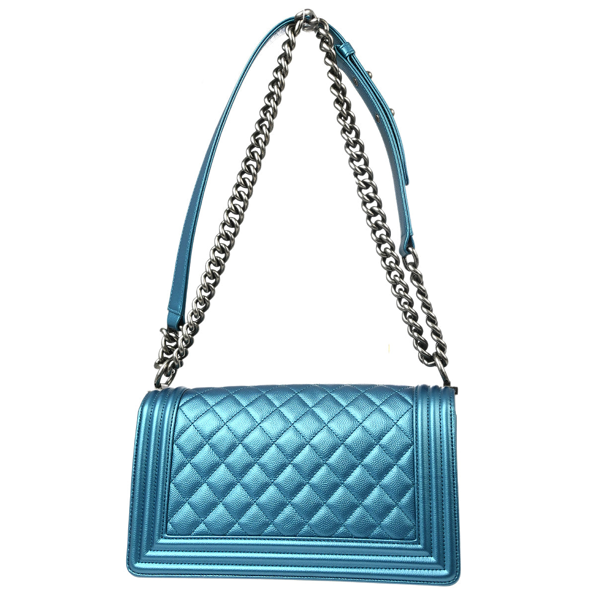 Boy Chanel 2017-2018 Blue Caviar Medium Chain Shoulder Bag