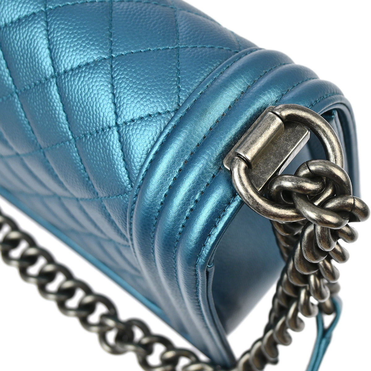 Boy Chanel 2017-2018 Blue Caviar Medium Chain Shoulder Bag