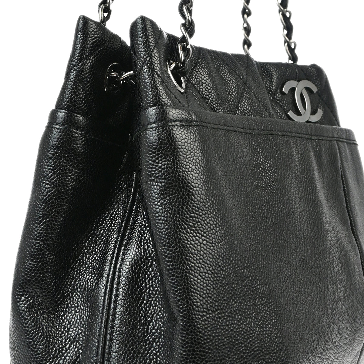 Chanel 2014-2015 Black Caviar Chain Shoulder Tote Bag