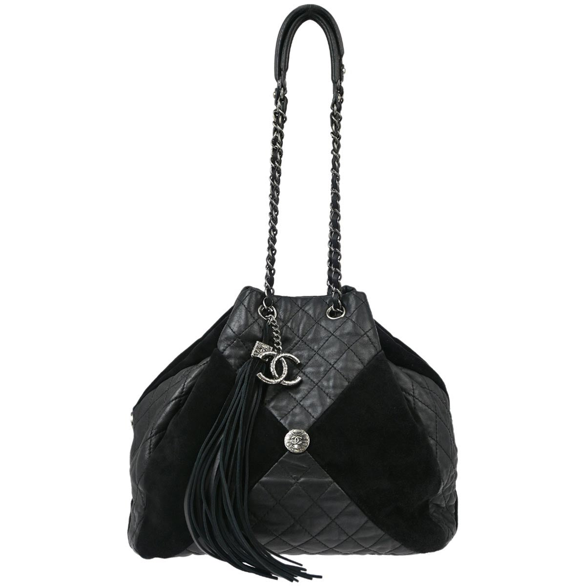 Chanel 2015-2016 Black Lambskin Suede Chain Shoulder Bag