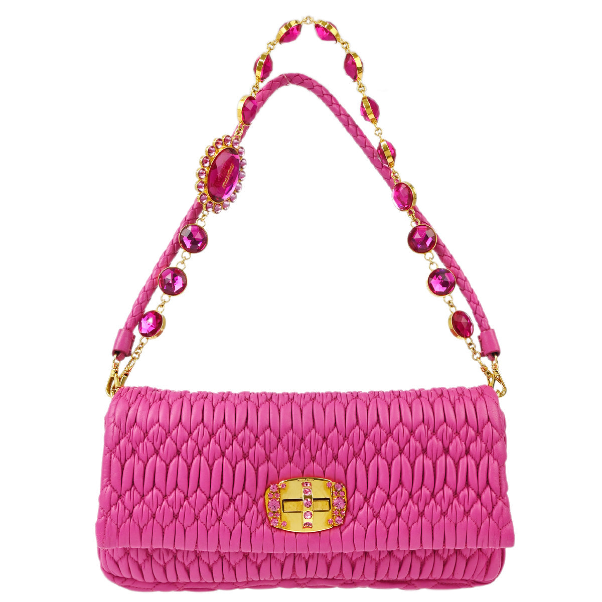 Miu Miu Pink Lambskin Nappa Crystal Handbag