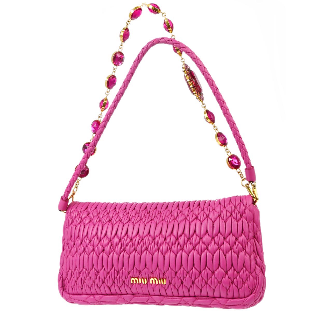 Miu Miu Pink Lambskin Nappa Crystal Handbag