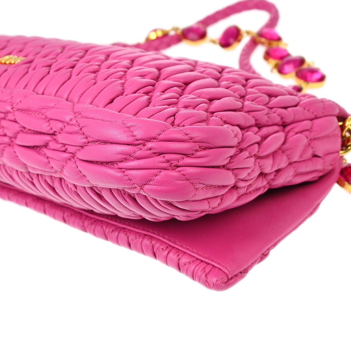 Miu Miu Pink Lambskin Nappa Crystal Handbag