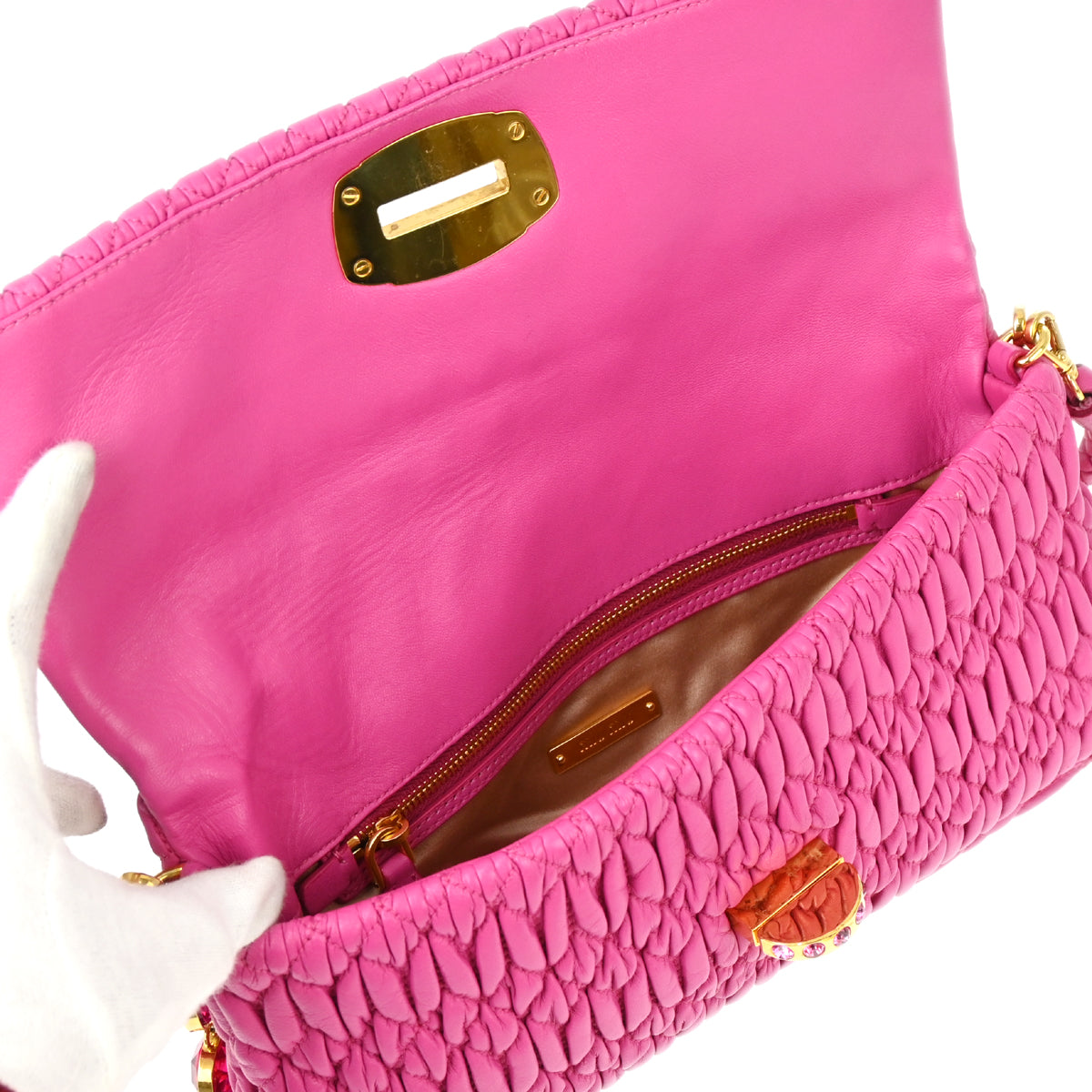 Miu Miu Pink Lambskin Nappa Crystal Handbag