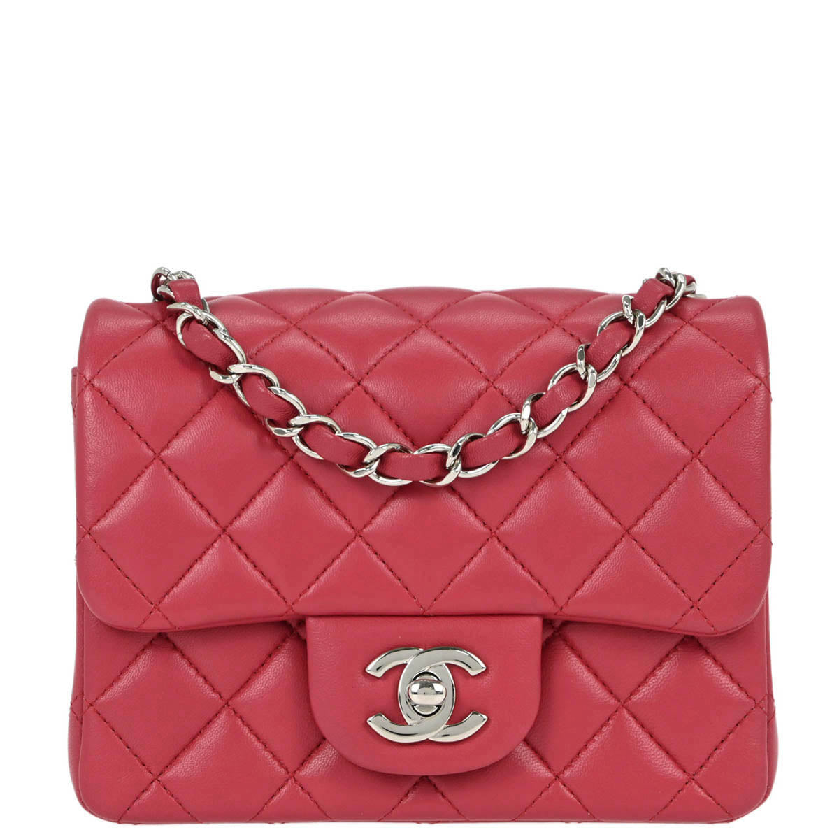 Chanel 2018-2019 Pink Lambskin Mini Classic Square Flap Shoulder Bag 17