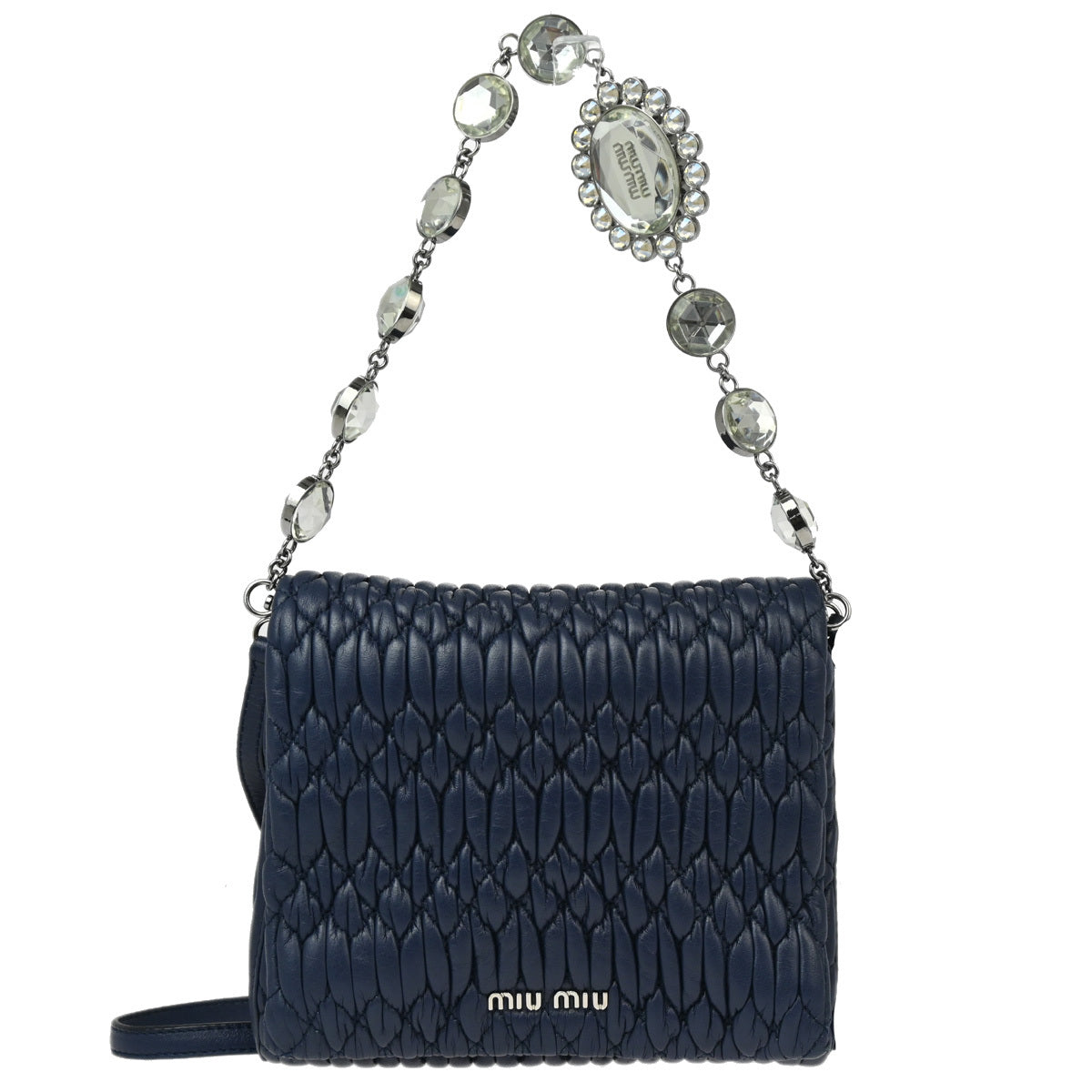 Miu Miu Blue Lambskin Nappa Crystal Shoulder Bag