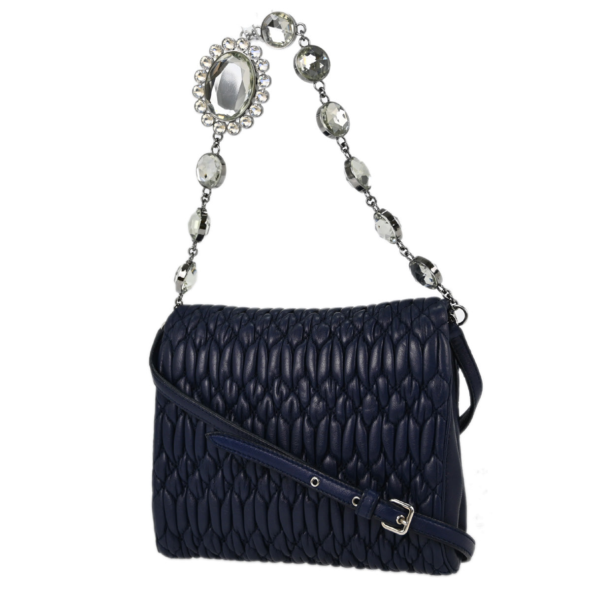 Miu Miu Blue Lambskin Nappa Crystal Shoulder Bag