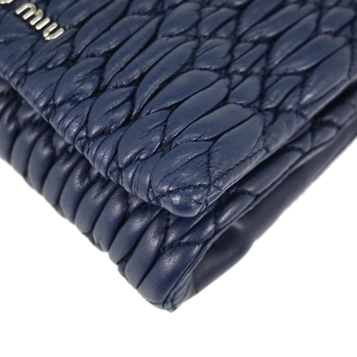 Miu Miu Blue Lambskin Nappa Crystal Shoulder Bag