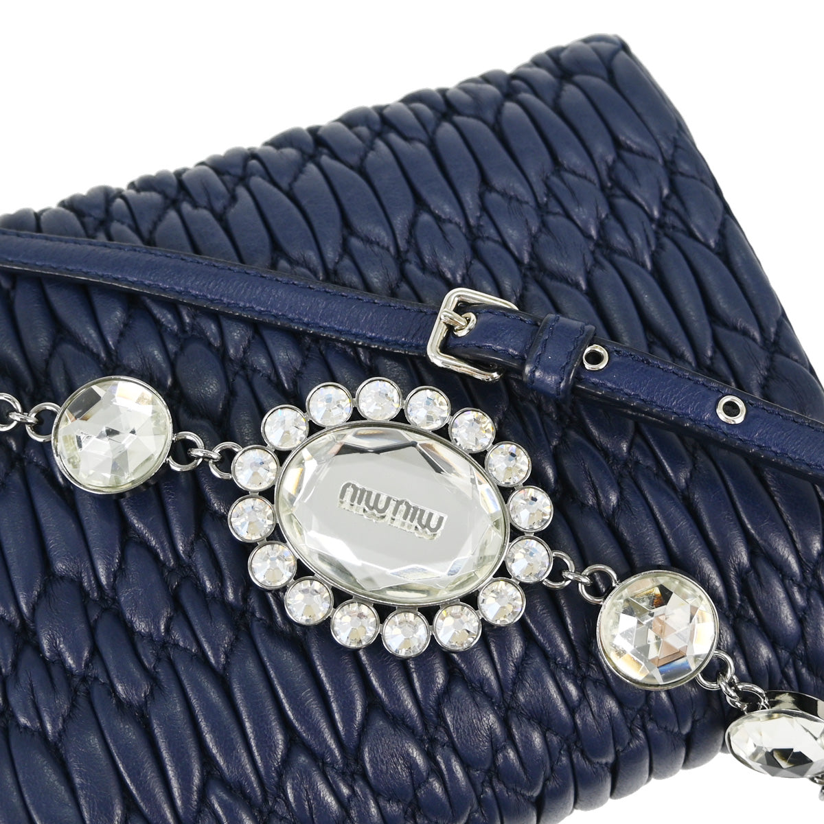 Miu Miu Blue Lambskin Nappa Crystal Shoulder Bag