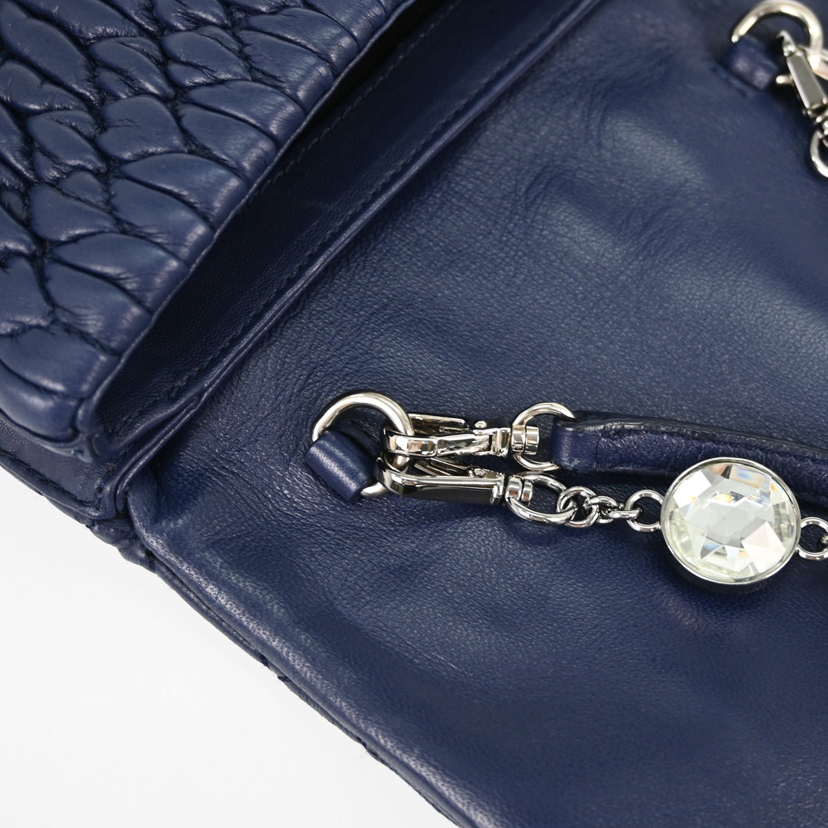 Miu Miu Blue Lambskin Nappa Crystal Shoulder Bag