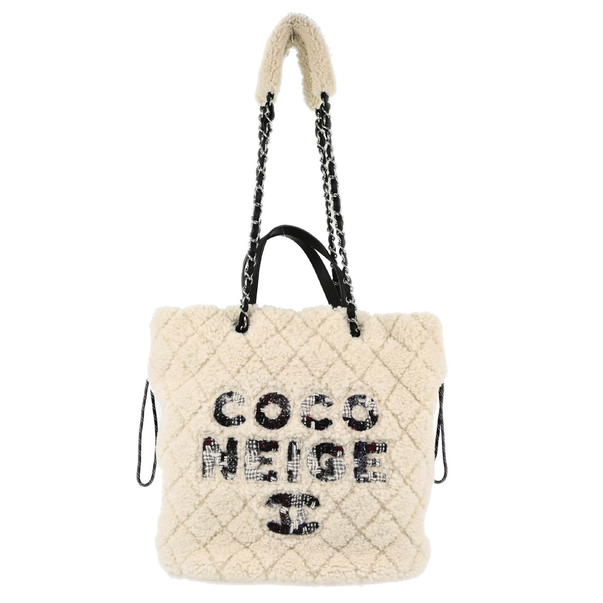 Chanel 2019 White Wool Coco Neige 2way Tote Handbag