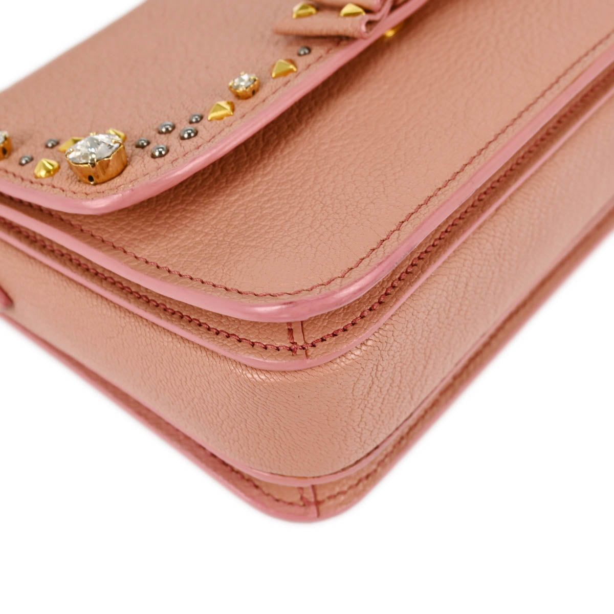 Miu Miu Pink Goatskin Studded Shoulder Bag