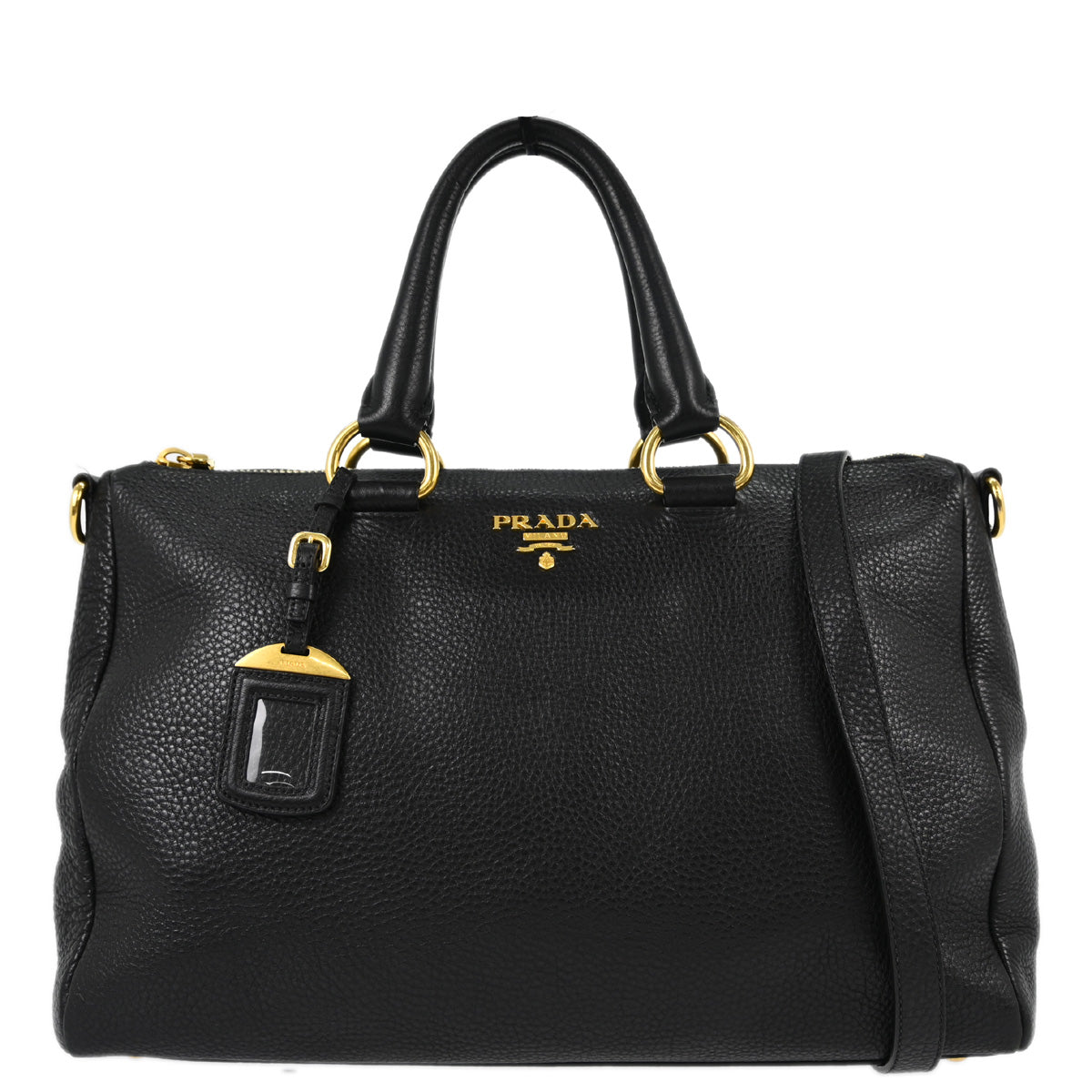 Prada Black Leather 2way Shoulder Tote Handbag