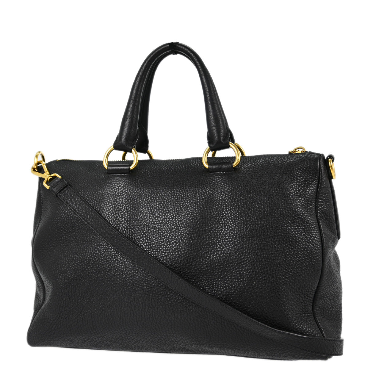 Prada Black Leather 2way Shoulder Tote Handbag