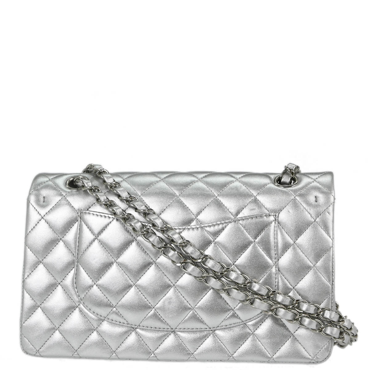 Chanel * 2010-2011 Silver Lambskin Medium Classic Double Flap Shoulder Bag