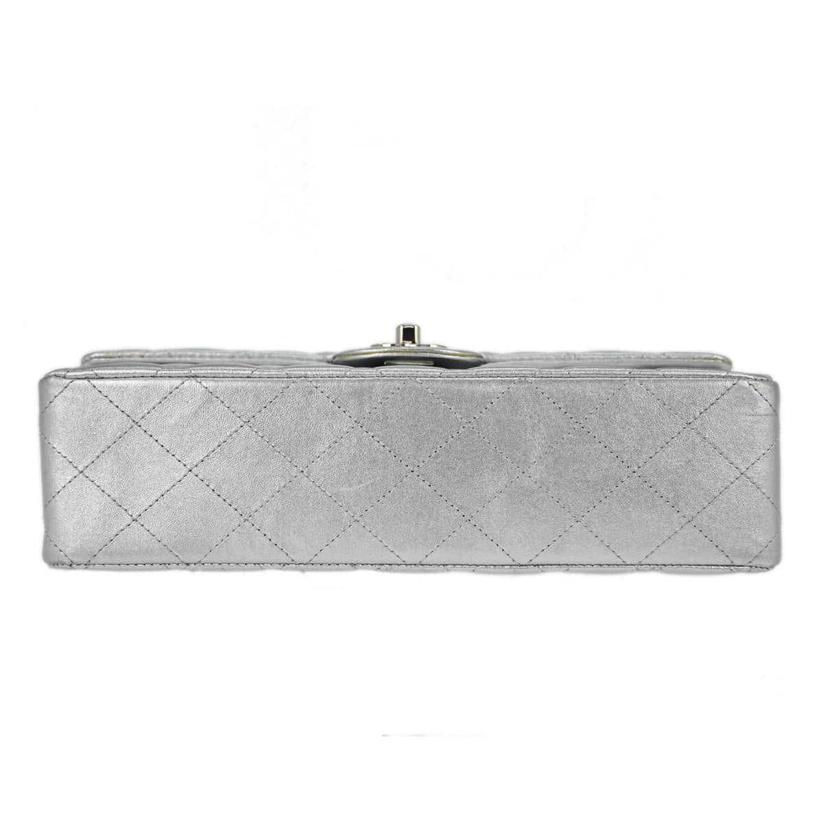 Chanel * 2010-2011 Silver Lambskin Medium Classic Double Flap Shoulder Bag