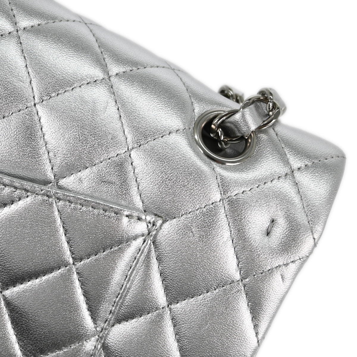 Chanel * 2010-2011 Silver Lambskin Medium Classic Double Flap Shoulder Bag