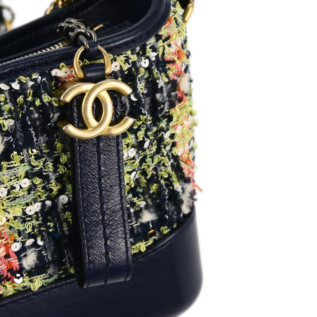 Chanel 2019 Navy Calfskin Tweed Small Gabrielle Shoulder Bag