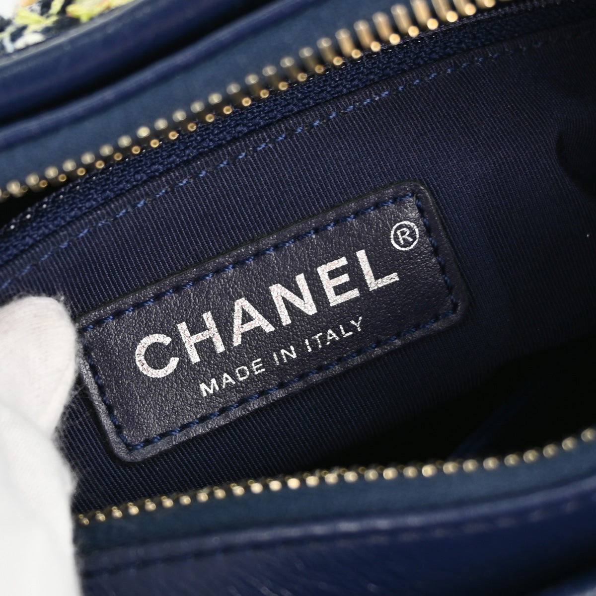 Chanel 2019 Navy Calfskin Tweed Small Gabrielle Shoulder Bag