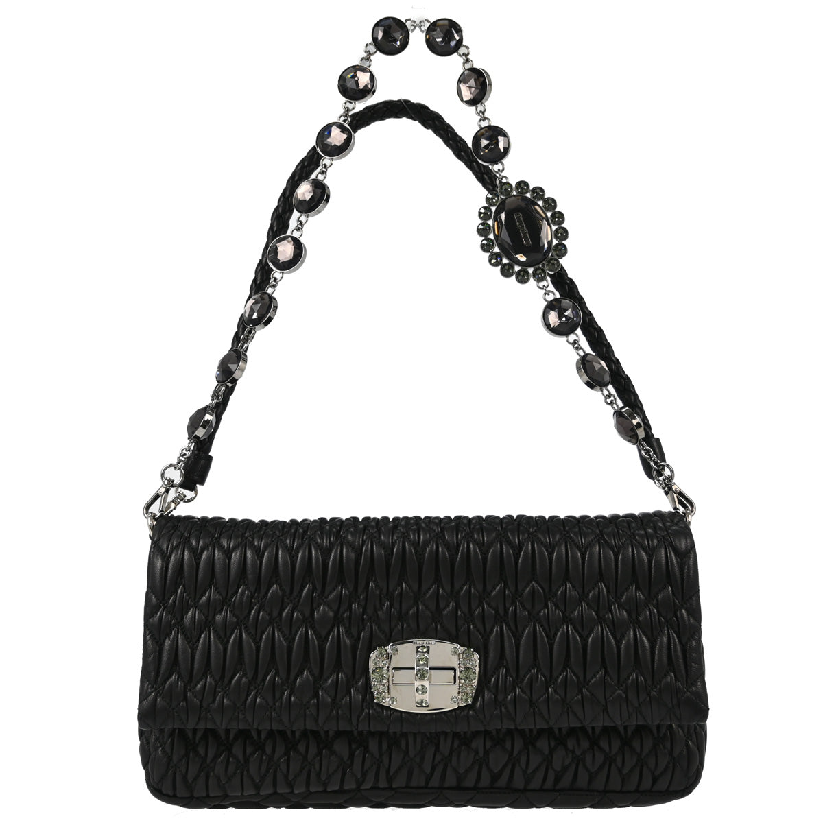 Miu Miu Black Lambskin Nappa Crystal Handbag