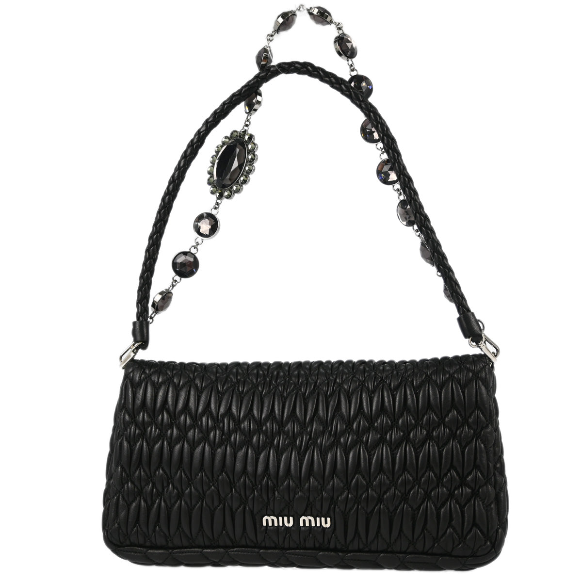 Miu Miu Black Lambskin Nappa Crystal Handbag