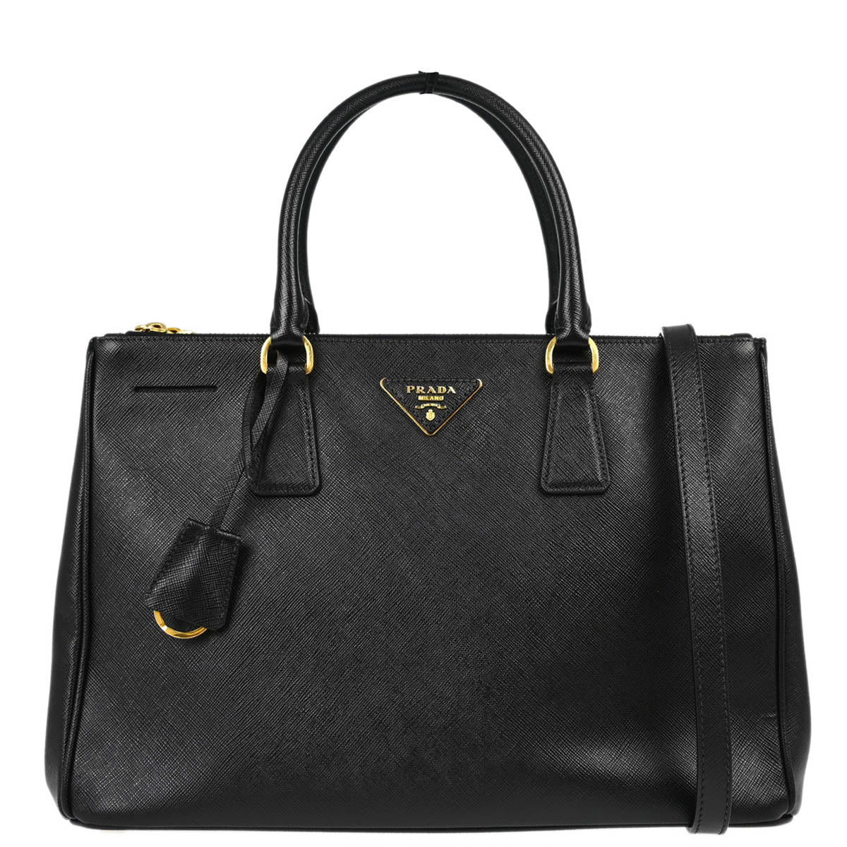 Prada Black Leather Galleria 2way Tote Handbag