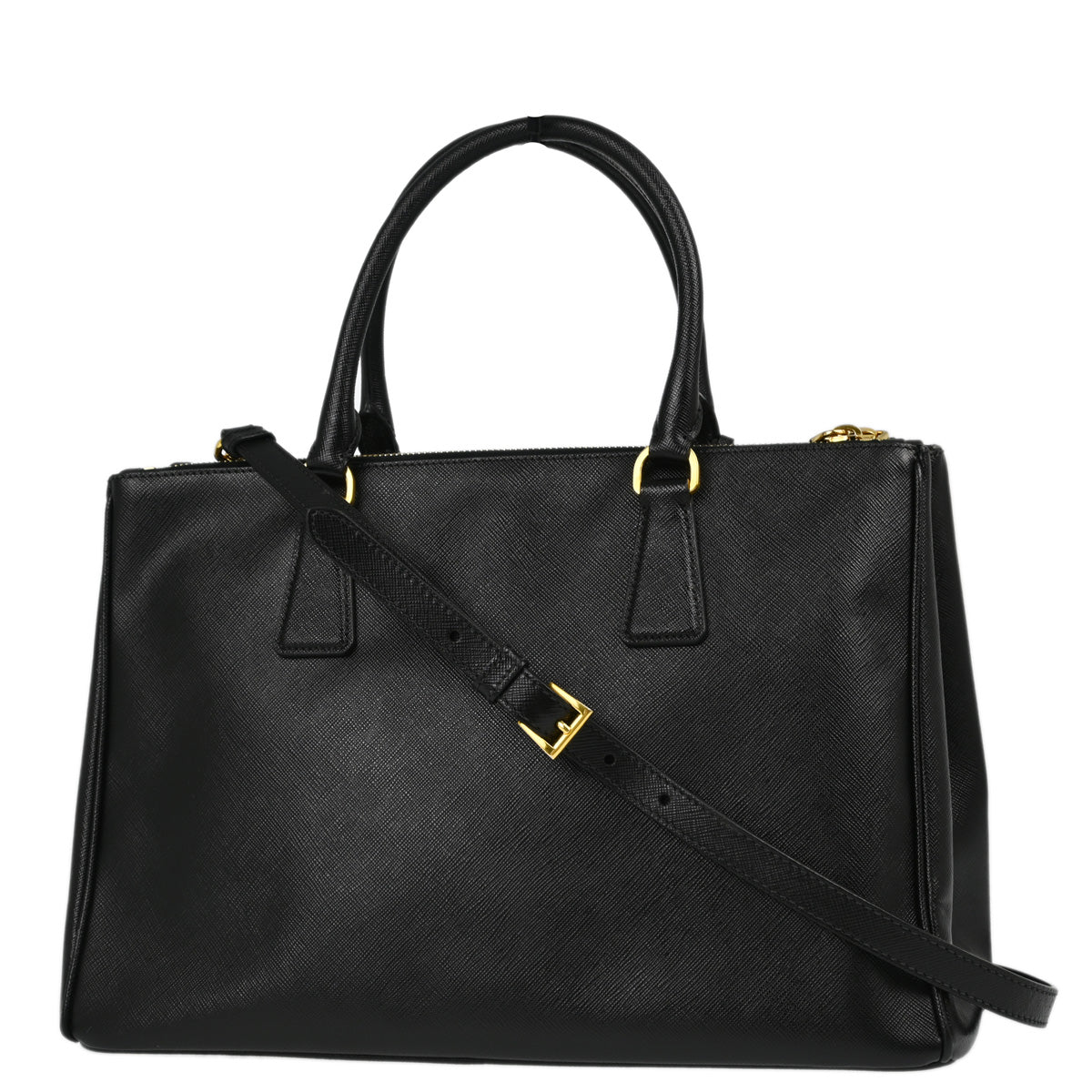 Prada Black Leather Galleria 2way Tote Handbag