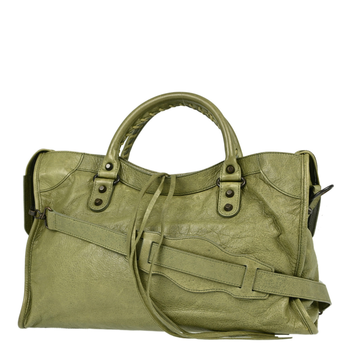 Balenciaga Green Goatskin The City 2way Handbag