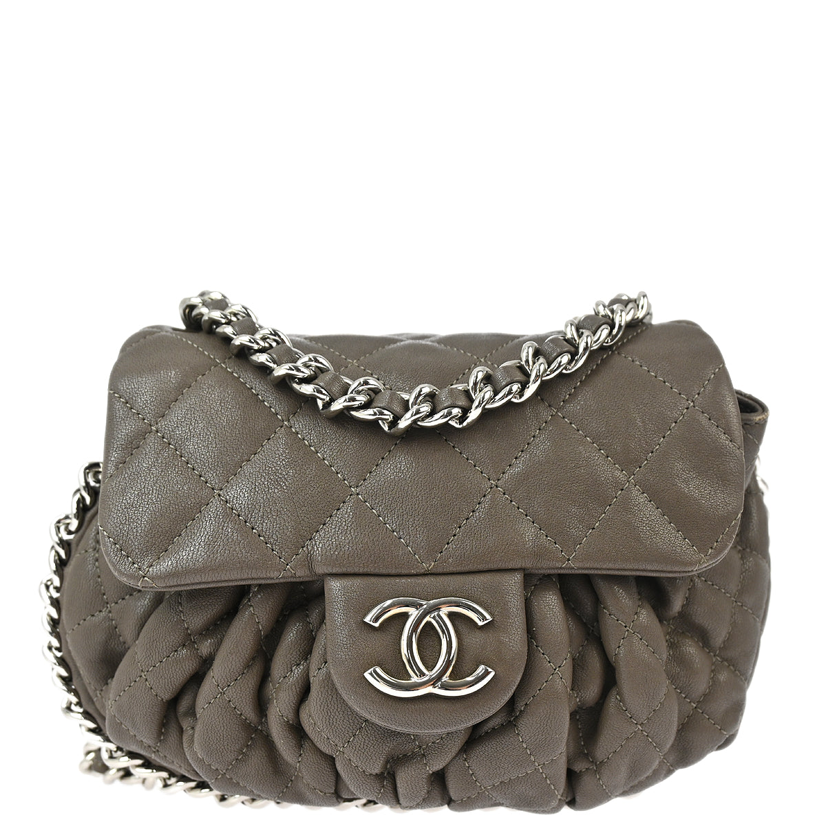 Chanel 2011 Gray Lambskin Around Chain Shoulder Bag