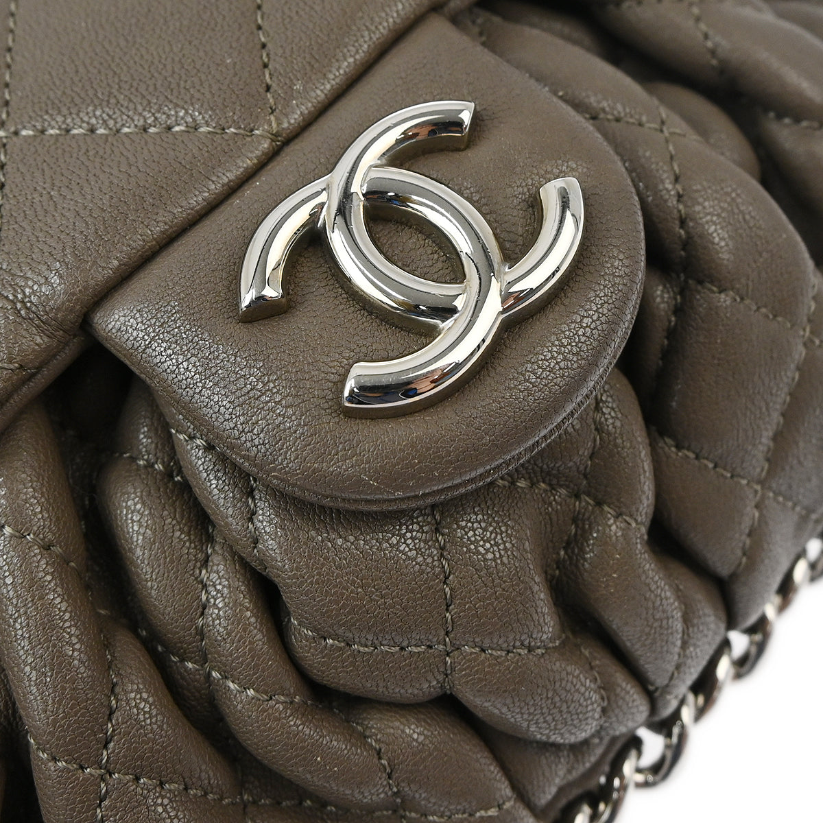 Chanel 2011 Gray Lambskin Around Chain Shoulder Bag