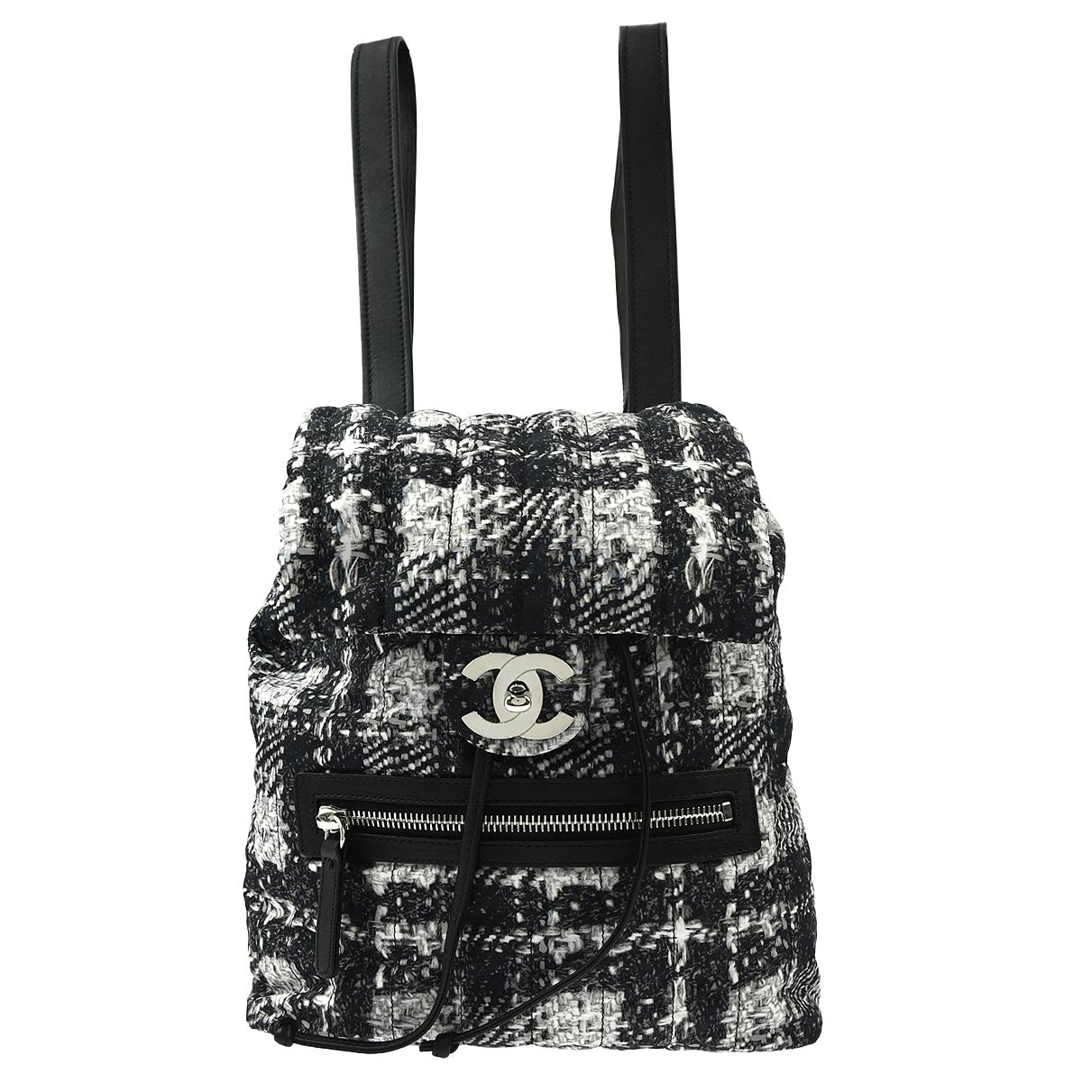 Chanel 2013-2014 Black White Tweed Print Backpack