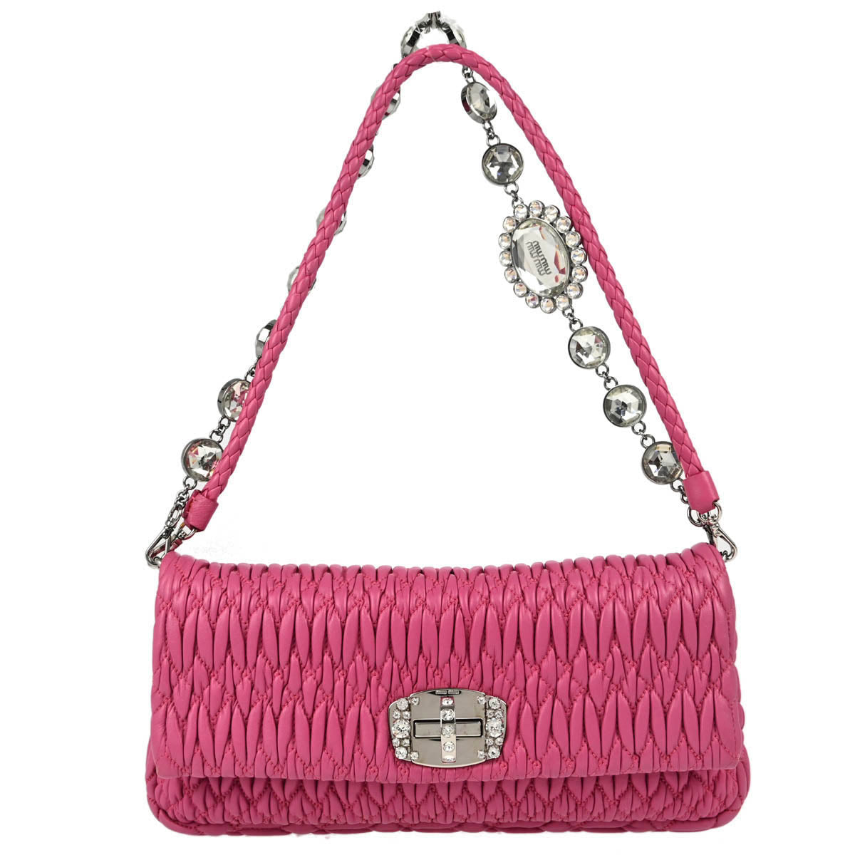 Miu Miu Pink Lambskin Nappa Crystal Handbag