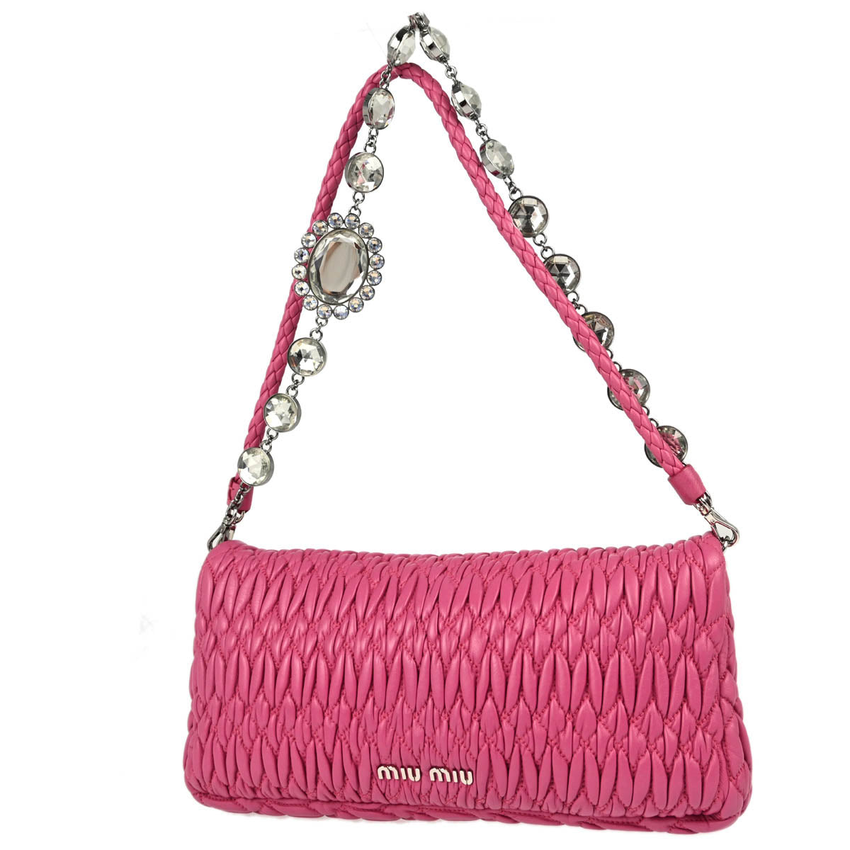 Miu Miu Pink Lambskin Nappa Crystal Handbag