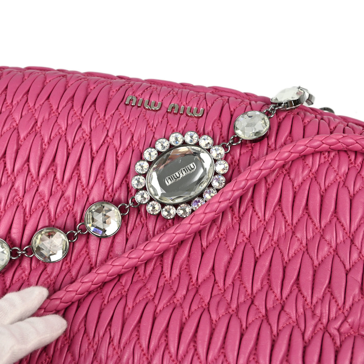 Miu Miu Pink Lambskin Nappa Crystal Handbag