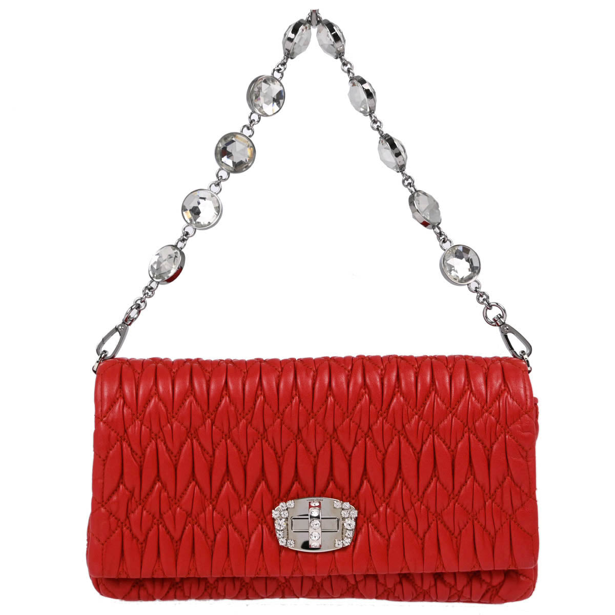 Miu Miu Red Lambskin Nappa Crystal Handbag