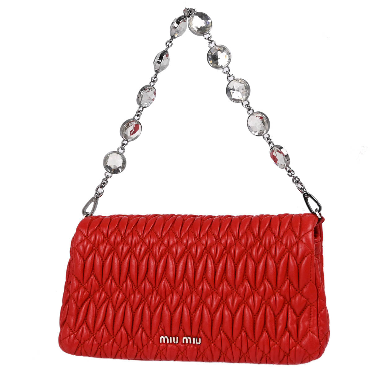 Miu Miu Red Lambskin Nappa Crystal Handbag