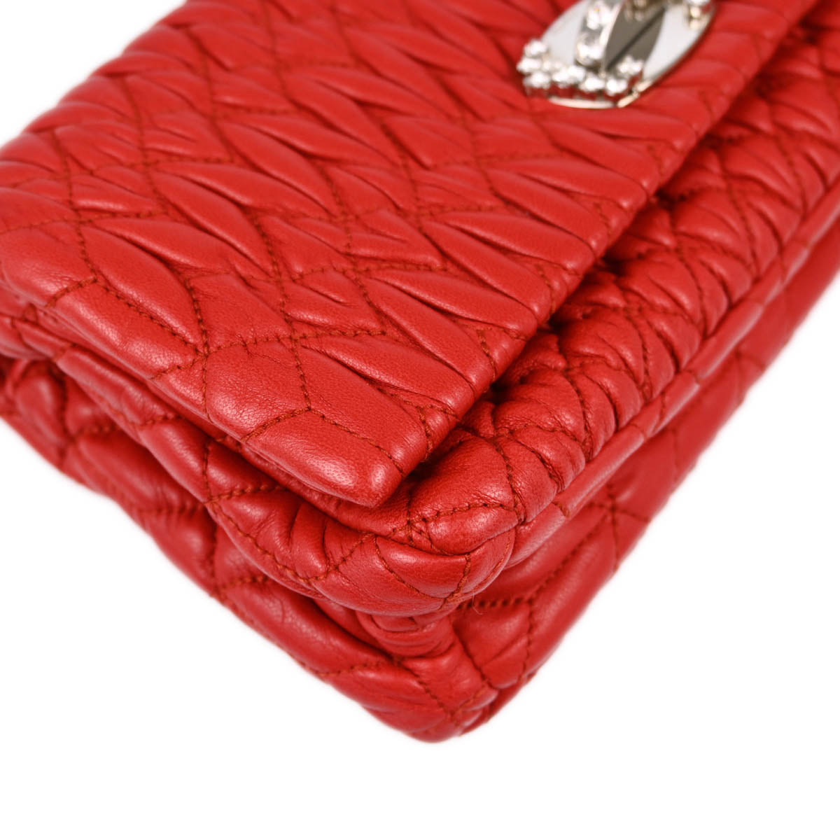 Miu Miu Red Lambskin Nappa Crystal Handbag