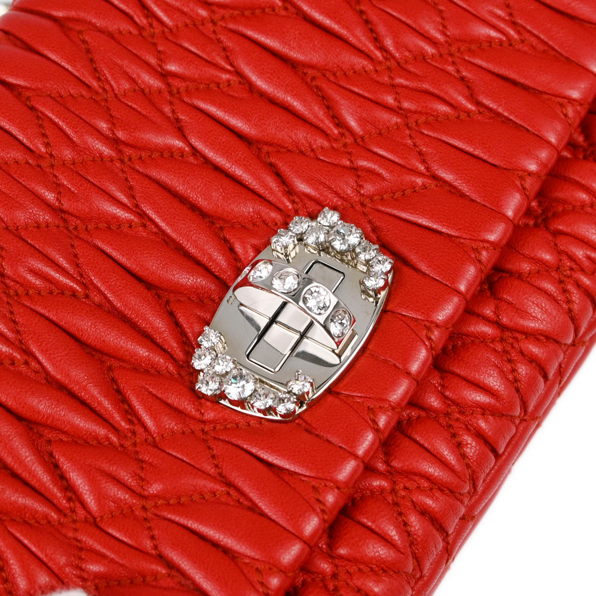 Miu Miu Red Lambskin Nappa Crystal Handbag