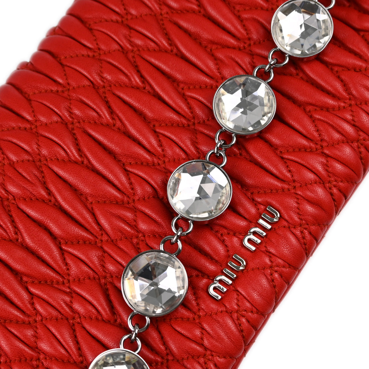 Miu Miu Red Lambskin Nappa Crystal Handbag