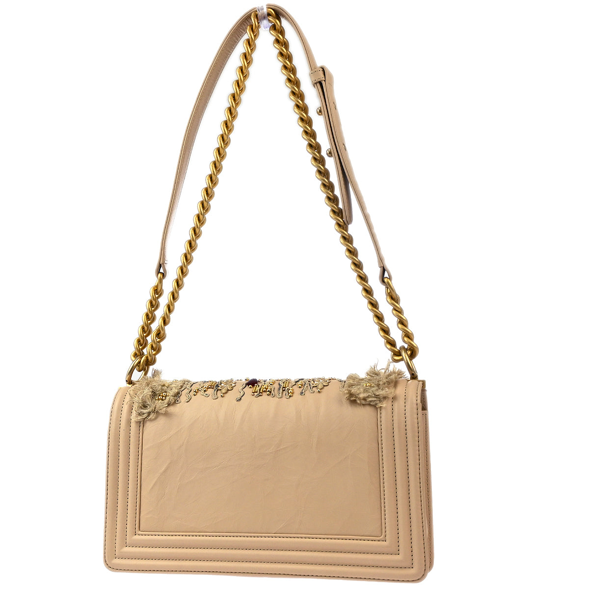 Boy Chanel 2015 Beige Lambskin Medium Chain Shoulder Bag