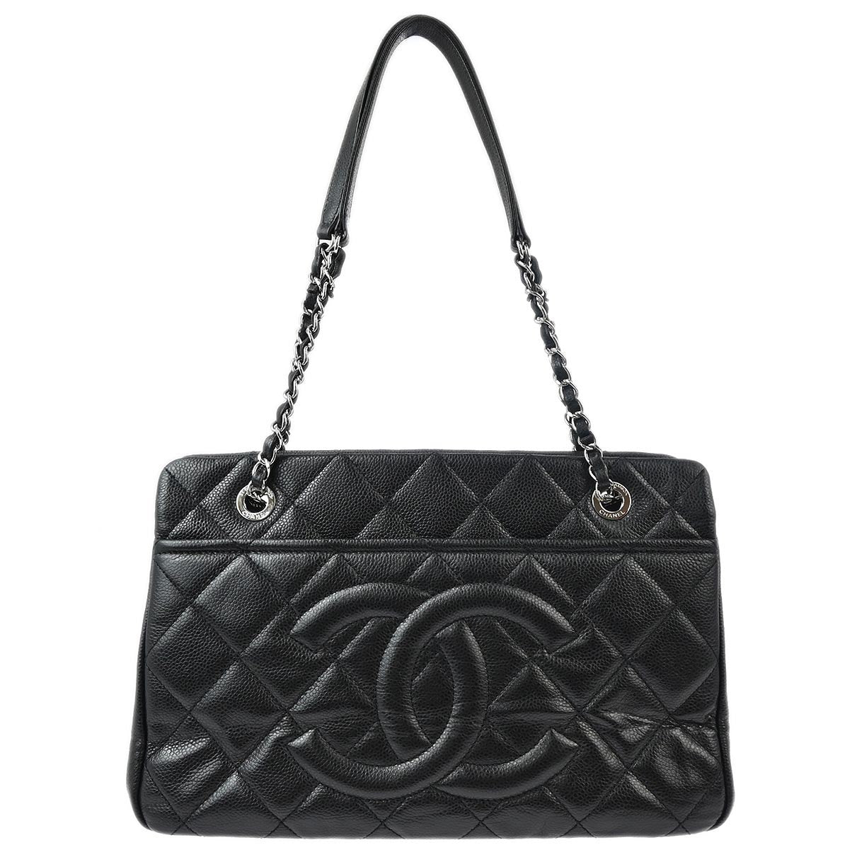 Chanel 2013-2014 Black Caviar Chain Shoulder Tote Bag