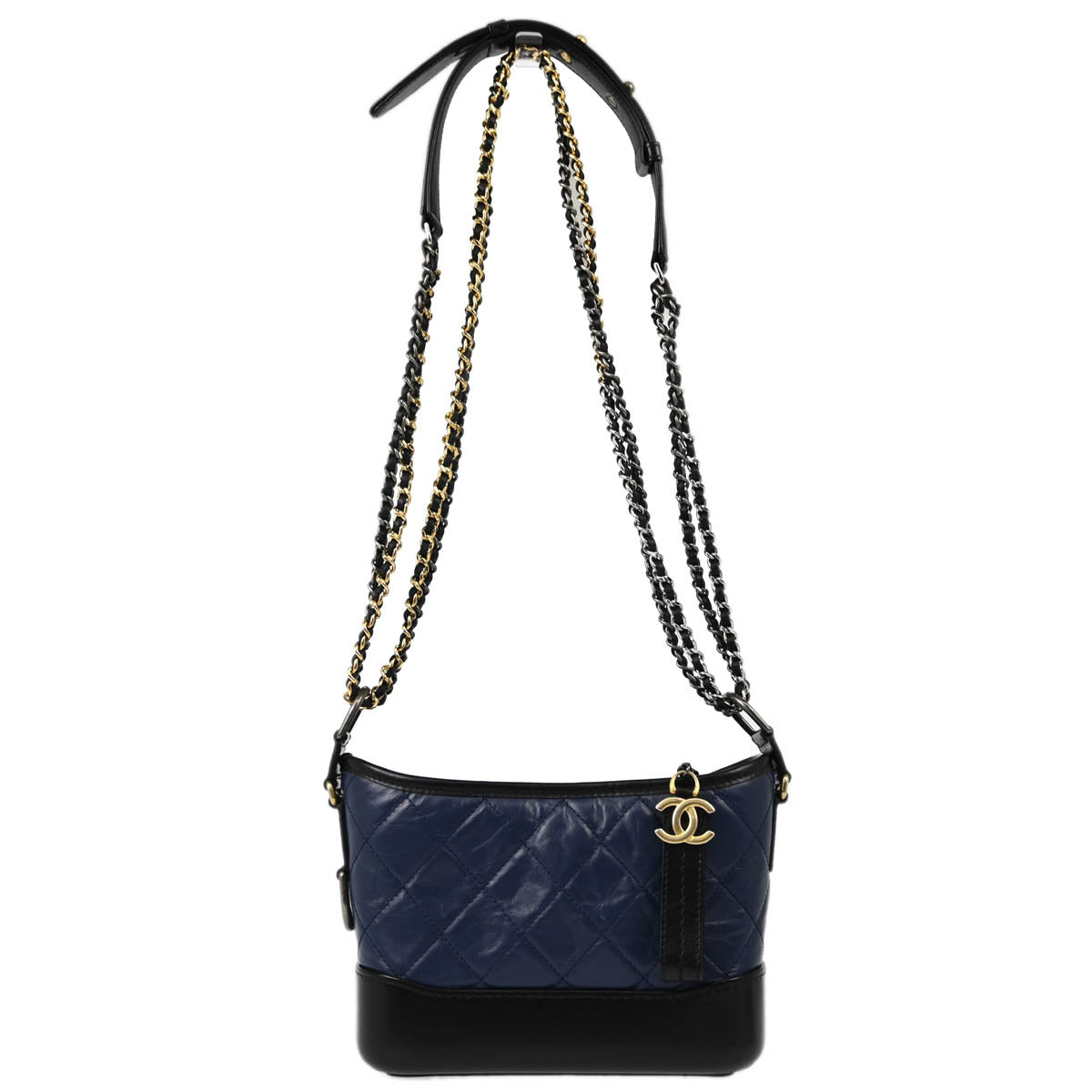 Chanel 2018-2019 Navy Black Lamskin Small Gabrielle Shoulder Bag