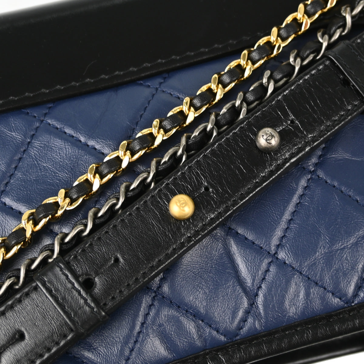 Chanel 2018-2019 Navy Black Lamskin Small Gabrielle Shoulder Bag