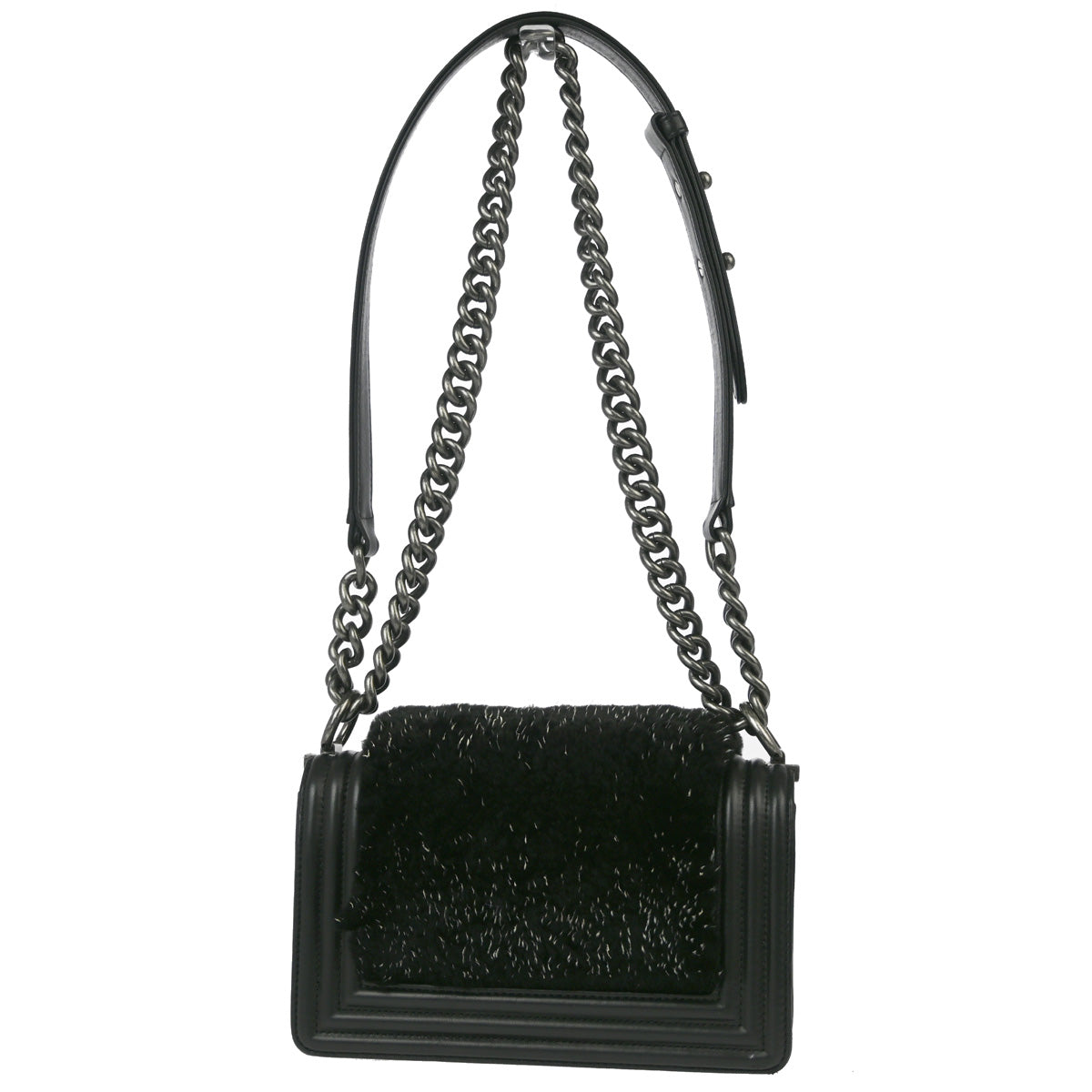 Boy Chanel 2017 Black Lambskin Fur Small Chain Shoulder Bag