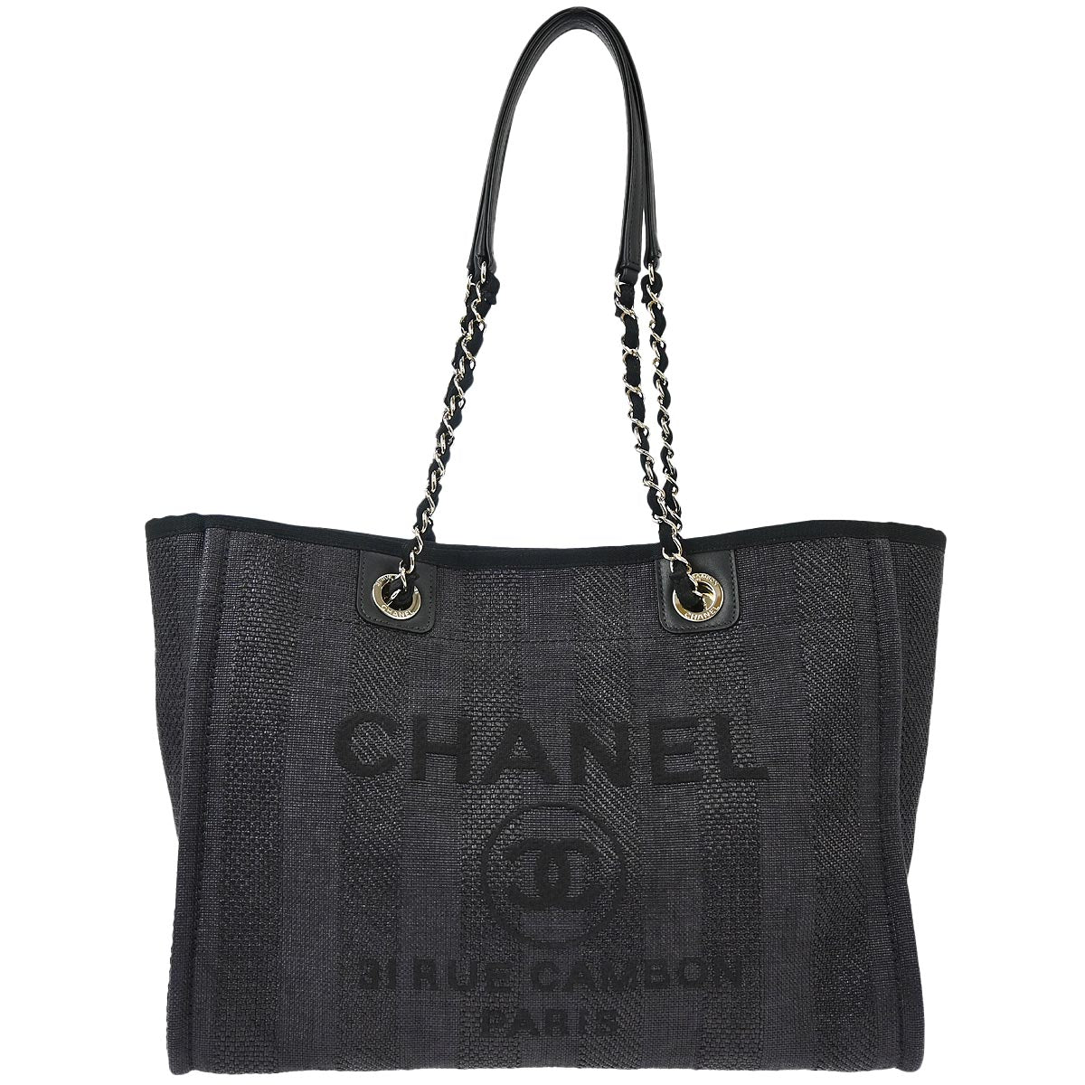 Chanel 2019 Black Canvas Small Deauville Shoulder Tote Bag