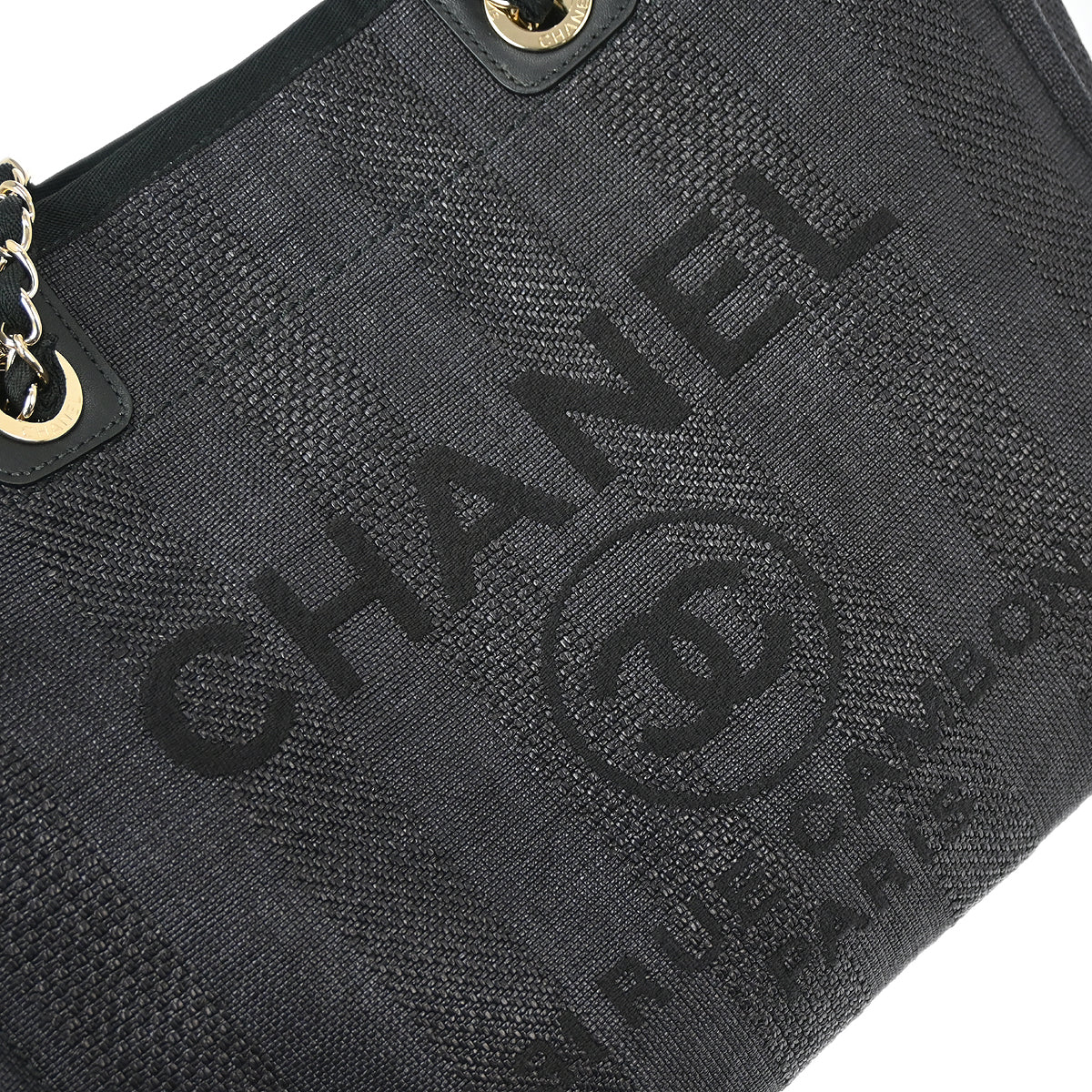 Chanel 2019 Black Canvas Small Deauville Shoulder Tote Bag