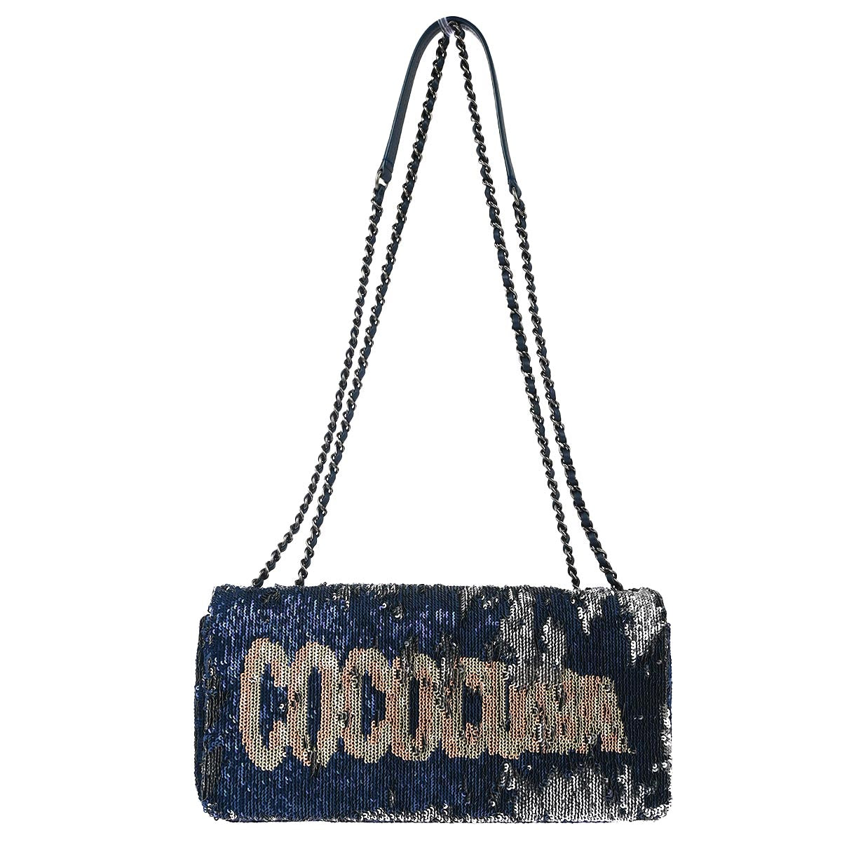 Chanel 2017 Blue Sequins Coco Cuba Flap Double Chain Shoulder Bag